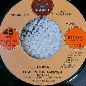 💿🎼📀🧿 Utopia "Love is the Answer" 45 rpm RARE Promotional Copy, see pics!